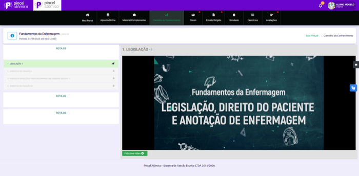 Tela do Caminho do Conhecimento com a trilha de rotas e conteúdos liberados por semana